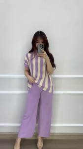 SV 6749 - Livera List Set | Silvervogue | Set Atasan dan Celana Rajut Pakaian Kasual Wanita