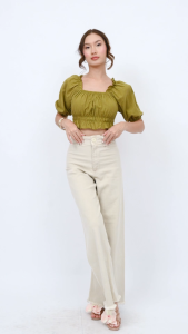 NAKD WOMEN FASHION IBIZA PUFF SLEEVES ELEGANT SMOCKING COTTON LINEN BASIC DAILY TOP 1470