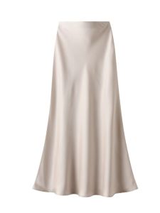 Váy Đuôi Cá Bằng Vải Satin Axit Cạp Cao Cho Nữ Mùa Hè 2024 Váy Midi Chữ a Màu Trơn Phong Cách Công Sở Váy Chữ a