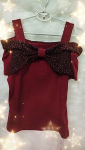 Áo thun trễ vai đính hạt lấp lánh nơ điệu đà