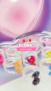 ELORA - Ring Cincin Crystal Transparan Putih Simple Aesthetic Aksen Bunga Warna Warni Aksesoris Fashion Untuk Wanita Korea Style by Ohellow Studios