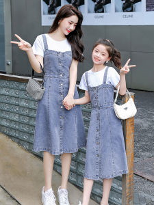Fashionable Summer Outfit Mother Daughter Denim Dress Set Trendy Casual Cotton Clothing for Kids And Women Age 3 to 14