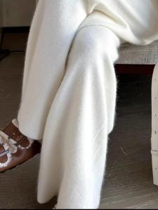 Autumn Winter Thickened Soft 100% Wool Wide Leg Pants Women Small Size Straight Woolen Trousers Draping Long Casual Pants
