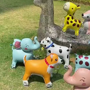 Cartoon Animal Walking Balloon with Wheels 3D Aluminum Foil Birthday Party Decoration