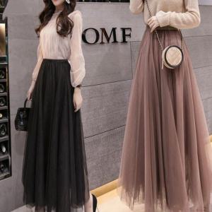 Elegant Black Tulle Skirt High Waist Midi A-Line Skirt Womens Autumn Winter 2023 New Style Cover Hip Fairy Net Skirt