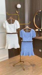 SET7352 Cindy Textured Set Top n Peplum Skirt