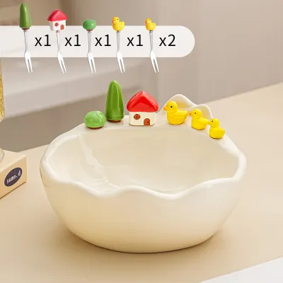 YINHUAIBEI | Cute Premium Safe Childrens Fruit Fork and Bowl Set