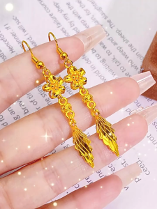 Bông Tai Vàng 24k Hoa Lá Dáng Dài Quà Tặng Thời Trang Ý Nghĩa BTHOAVANGDAITUARUA2