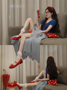 French Pleated Skirt Short Sleeve Womens T-Shirt Summer Set High Waist Slimming Blue Flower Half Skirt Two-Piece Set