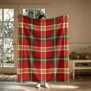 Potdemiel | Red Green Cream PlaidFlannel Blanket Warm Soft Halloween Christmas Couch Warm Cozy Decorative Decor Gift for All Season