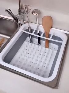 Rak Pengering Piring Lipat Portable Serbaguna Drain Pot Dish Saringan Cuci Piring