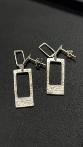 MILLENNE Millennia 2000 Double Rectangular White Gold Stud Earrings with 925 Sterling Silver