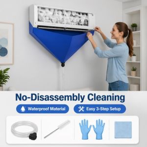 Air Conditioner Cleaning Cover Bag Set Waterproof 4 in 1 with 2m Drain Pipe Towel Gloves Fan Brush for Wall Mounted AC DIY Service