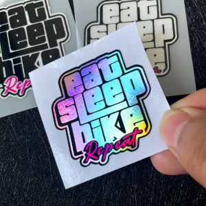 Bike Laser Decorative Sticker Eat Sleep Bike Reflective Vinyl Sticker Motorcycle Helmet Window Bumper Fuel Tank Waterproof Decal Motocycle Accessories