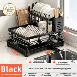 MEICHUWUYU | Durable 304 Stainless Steel Multifunction Kitchen Dish Rack
