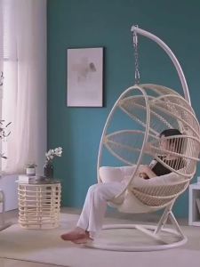 Outdoor Indoor Hammock Swing Chair Basket Rattan Swing Chair For Balcony Swing Chair Hanging Rattan Chair Hammock Indoor Childrens Balcony Leisure Cradle Chair 吊椅