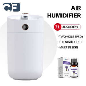 3000ML Double Spray Air Humidifier For Room Large-Capacity Essential Oil Aromatherapy Diffuser with Colorful Night Light Air Purifier White