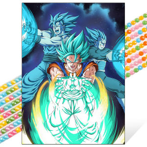 Bandai | Japanese Anime Diamond Painting Super Saiyan Goku Full Square Round Diamond Mosaic Embroidery DIY Living Room Bedroom Decor Gift