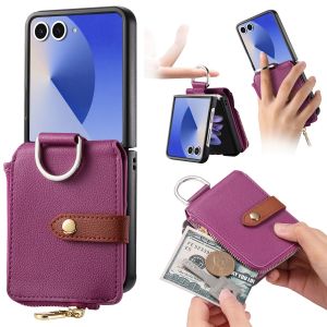 szhaiyu | Luxury Card Holder Phone Case for Samsung Galaxy Z Flip 8 7 6 5 4 3 5G Flip8 Flip7FE PU Leather Ring Wallet Purse Hard Cover