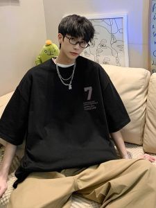 Heavyweight Pure Cotton American Retro Short Sleeve T-Shirt Men Summer Trendy Brand High Street Half Sleeve Loose Short Sleeve