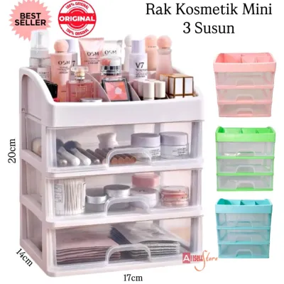 (BISA COD) PROMO Rak Kosmetik Mini 3 Susun / Rak Make Up Susun Plastik 3 Laci / Rak Serbaguna 3 Susun Mini