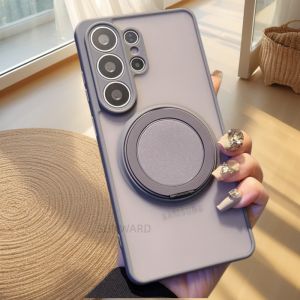 360 Rotating Bracket Skin Feel Matte Phone Case For Samsung Galaxy S25 Edge S24 S23 S26 Ultra Plus FE For Magsafe Magnetic Cover