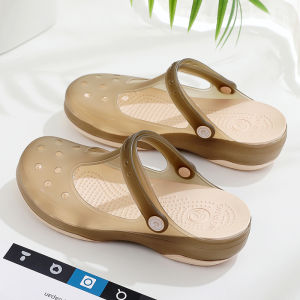 Womens Hole Shoes Summer Non Slip Soft Bottom Jelly Beach Sandals Outdoor Closed Toe Thick Sole White Nurse Slippers Outwear