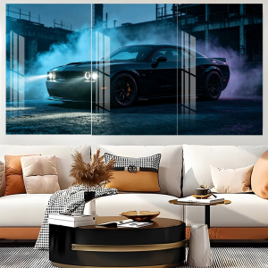 3Pcs Contemporary Urban Wall Decoration Set Dynamic Racing Car Neon Light Graphic Art Print Free Double Sided Tape for Living Room Bedroom Condo Gaming Room Wall Decora