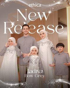 Ethica Sarimbit Ladiva Bow Grey Baju Muslim Set Keluarga