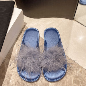 Red Rabbit Fur Slippers Morning Robe Home Indoor And Outdoor Slip-On Anti-Slip Silent Wedding Sandals Fairy Shoes Flat Heel