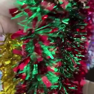 2pcs/set Christmas Tree Topper Star with Red Green Tinsel Garland Set Glitter Star Tree Top Ornament Xmas Home Party Decoration