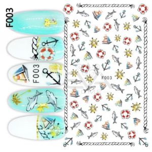 Decal Dán Móng Tay 3D Nail Sticker Tráng Trí Hoạ Tiết Cá Mập Thuyền Phao Và Mỏ Neo F003