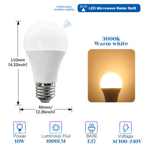 2PCS Microwave Radar Sensor Light Bulb 10W 110V 220V LED Bulb with Motion Sensor Infrared Radiation Detector Security Light
