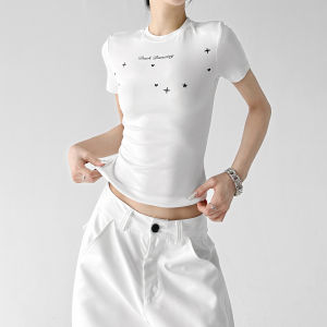 MUYUZI | Slim Fit Printed White T-Shirt for Women