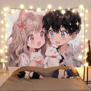 VIKAMA Bầu Trời Xanh & Mây Trắng Anime Tấm Thảm Treo Tường Đáng Yêu Ký Túc Xá Phòng Ngủ Trang Trí Phòng Khách Polyester Không Dệt Mùa Hè