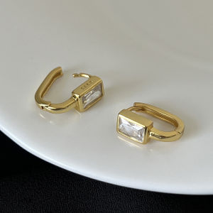 Square Zircon U-shaped Hoop Earrings for Women Exquisite Golden Silver Color Geometric Earrings