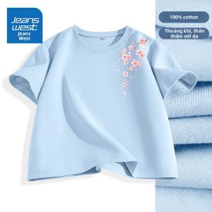 Jeanswest | Áo Thun Dạng Rộng Màu Hồng Phong Cách Trung Quốc Truyền Thống