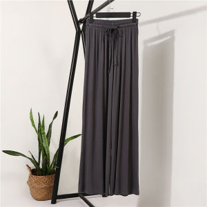 สีดำ สูง เอว Modal Wide Leg กางเกง ผู้หญิง ฤดูร้อน ลำลอง หลวม Fit Long กางเกงขายาว ความยาวพื้น หลากหลาย สบาย กางเกง