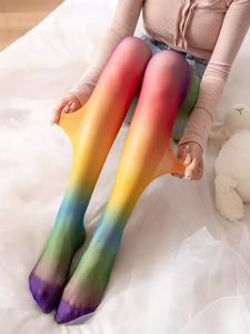 ถุงเท้าเต้นรำผ้ากำมะหยี่สีรุ้งสำหรับเด็กหญิง ถุงเท้าเต้นรำสไตล์บัฟเฟต์แบบลำลองสำหรับการแสดง