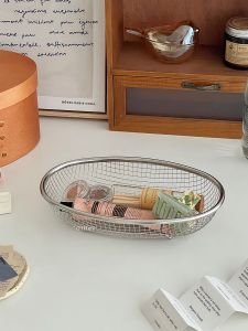 ถังเก็บของแบบเรียบง่ายและโมเดิร์น เก็บของในครัว สแตนเลส ที่ใส่ของบนโต๊ะ ตะกร้าเก็บของสำหรับผักผลไม้ในครัว ถังเก็บของในครัว