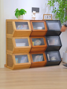 Bambooo Kitchen Cabinet Storage Cabinet Storage Rack Stackable Brown/White Acrylic Door Plastic Vine Gate 可堆叠储物柜