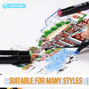 Hightune Spidol Sketsa Spidol Umum 24/60/80/100/120 Warna Spidol Brush Pen Animation Markers