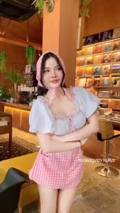 TW21651 Set 3 ชิ้น เสื้อแขนพอง + ผ้าโพกหัว + กระโปรงกางเกง ..