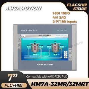 AMSAMOTION 7 Inch HMI PLC All-in-1 Machine FX3U +HMI Ethernet 16I 16O 4AI 2AO PT100 Controller Touch Screen Panel GX RS485