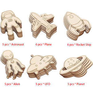 32 Pieces Outer Space Unfinished Wooden Cutouts Wooden Paint Crafts for Decoration OrnamentKids DIY Craft Home Decor