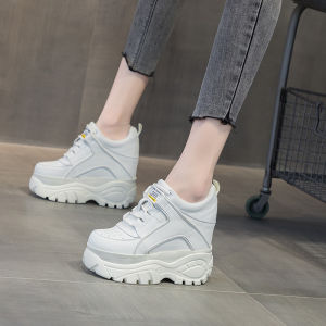 ZhenDiWang Genuine Leather Sporty Dad Shoes Womens 12cm Spring Autumn New Style Breathable British Increased Height Thick Heel Single Shoes