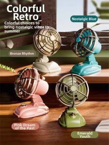 Retro Desktop Mini Fan Portable USB Charging Office Desk Fan Small Size Dormitory Student Bed Home Large Wind Power Long Endurance Table Fan