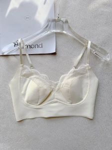 สไตล์ฝรั่งเศส ลูกไม้ Bralette ผู้หญิง ถ้วยหูกระต่ายหลังไร้รอยต่อที่สวยงามหน้าอกใหญ่ปรากฏไหล่คู่คงที่ขนาดเล็ก สายคล้อง
