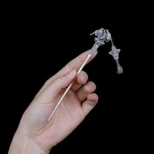 Traditional Chinese Silver Hairpin Womens Ethnic Court Style Tassel Hair Accessories Vintage Flapper Disk Hair Jewelry