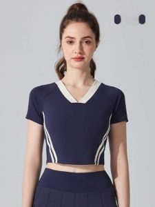 Slim Fit Badminton Uniform Set V-Neck Short Sleeve Quick Dry Tennis Sportswear Womens Running Yoga Dance Fitness Clothing